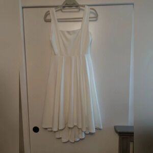 LuLu's Ivory white ponte knit Stretch Fit & Flare high low dress. M